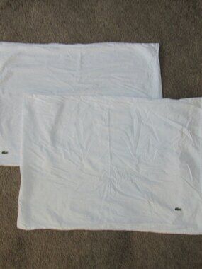 Lot of 2 Lacoste Crocodile Logo Standard Pillow Cases Pillowcases White Cotton